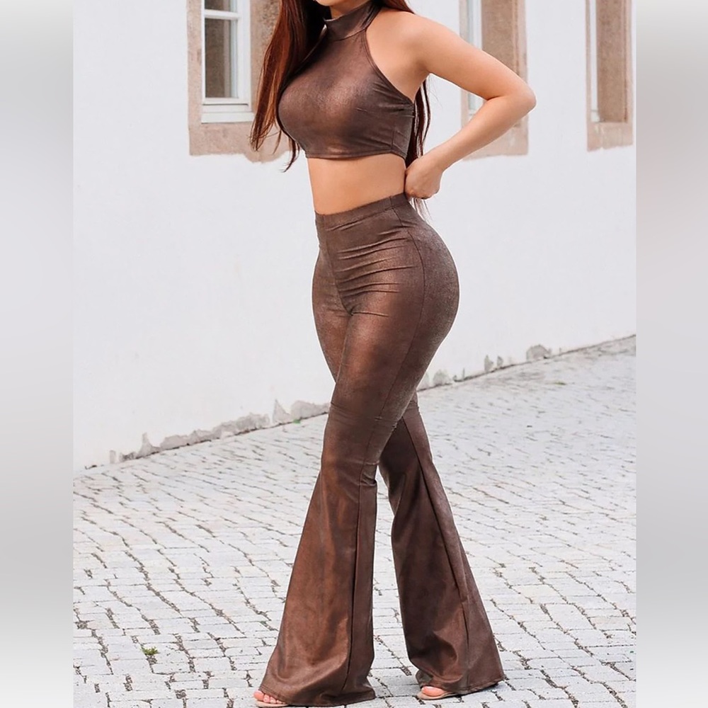 Fashion nova brown flare pant set